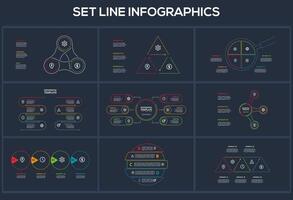 Set Line dark infographics elements. Templates for growth chart, graph, presentation, chart. Business startup concept vector