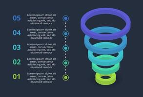 3d concept for infographic with 5 steps, options, parts or processes. Template for web on a black background. vector