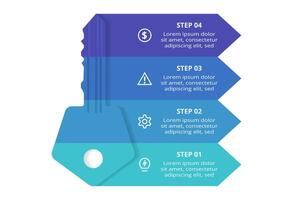 Key with 4 elements, infographic template for web, business, presentations, illustration. Business data visualization. vector