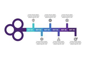 Key with 6 elements, infographic template for web, business, presentations, illustration. Business data visualization. vector