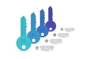 Key with 4 elements, infographic template for web, business, presentations, illustration. Business data visualization. vector