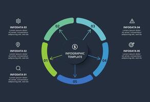 Diagram concept for infographic with 5 steps, options, parts or processes. Template for web on a black background. vector