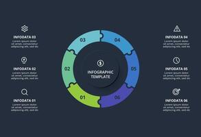 Diagram concept for infographic with 6 steps, options, parts or processes. Template for web on a black background. vector