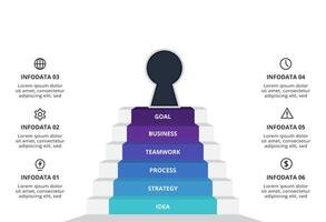 Key with 6 elements, infographic template for web, business, presentations, illustration. Business data visualization. vector