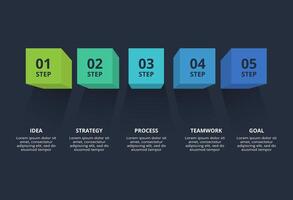 3d concept for infographic with 5 steps, options, parts or processes. Template for web on a black background. vector