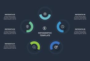 Diagram concept for infographic with 5 steps, options, parts or processes. Template for web on a black background. vector
