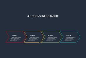 Line concept for infographic with 4 steps, options, parts or processes. Template for web on a black background. vector