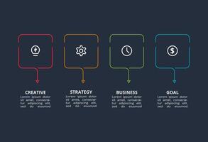 Line concept for infographic with 4 steps, options, parts or processes. Template for web on a black background. vector