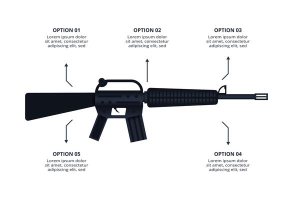 Military concept for infographic with 5 steps, options, parts or processes. Army boots marks