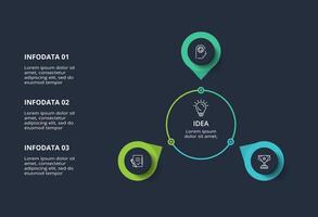 Diagram concept for infographic with 3 steps, options, parts or processes. Template for web on a black background. vector