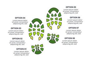 Military concept for infographic with 8 steps, options, parts or processes. Army boots marks vector