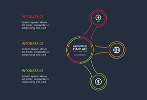 Line concept for infographic with 3 steps, options, parts or processes. Template for web on a black background. vector
