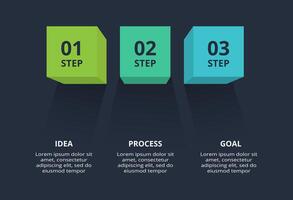 3d concept for infographic with 3 steps, options, parts or processes. Template for web on a black background. vector