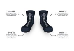 Military concept for infographic with 4 steps, options, parts or processes. Army boots marks vector