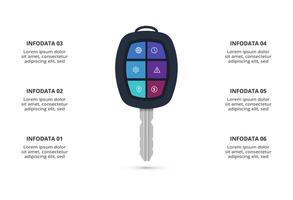 Key with 6 elements, infographic template for web, business, presentations, illustration. Business data visualization. vector