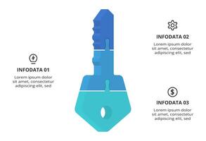 Key with 3 elements, infographic template for web, business, presentations, illustration. Business data visualization. vector