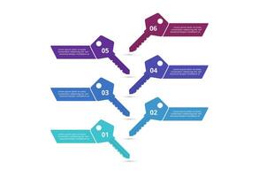 Key with 6 elements, infographic template for web, business, presentations, illustration. Business data visualization. vector