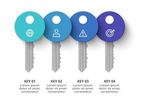 Key with 4 elements, infographic template for web, business, presentations, illustration. Business data visualization. vector