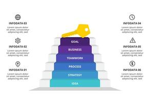 Key with 6 elements, infographic template for web, business, presentations, illustration. Business data visualization. vector