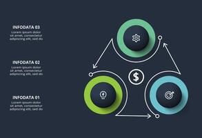 Diagram concept for infographic with 3 steps, options, parts or processes. Template for web on a black background. vector