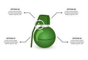 Military concept for infographic with 4 steps, options, parts or processes. Army boots marks vector