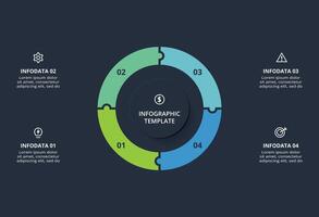Diagram concept for infographic with 4 steps, options, parts or processes. Template for web on a black background. vector