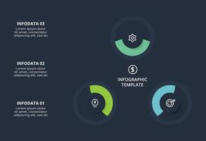 Diagram concept for infographic with 3 steps, options, parts or processes. Template for web on a black background. vector