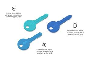 Key with 3 elements, infographic template for web, business, presentations, illustration. Business data visualization. vector