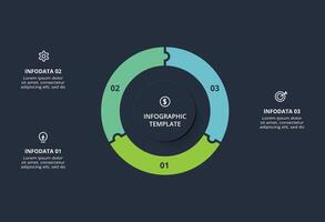 Diagram concept for infographic with 3 steps, options, parts or processes. Template for web on a black background. vector