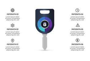 Key with 6 elements, infographic template for web, business, presentations, illustration. Business data visualization. vector