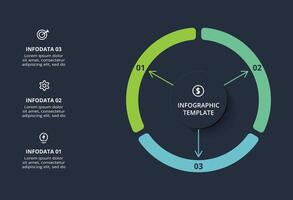 Diagram concept for infographic with 3 steps, options, parts or processes. Template for web on a black background. vector