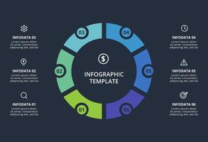 Diagram concept for infographic with 6 steps, options, parts or processes. Template for web on a black background. vector