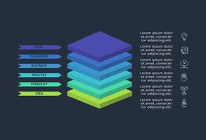 3d concept for infographic with 6 steps, options, parts or processes. Template for web on a black background. vector