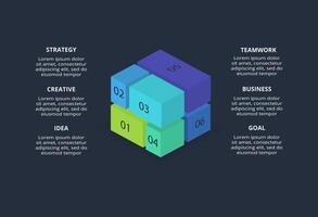 3d concept for infographic with 6 steps, options, parts or processes. Template for web on a black background. vector