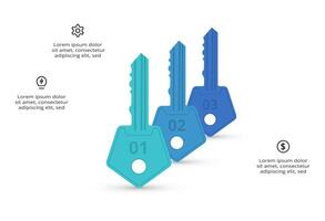 Key with 3 elements, infographic template for web, business, presentations, illustration. Business data visualization. vector