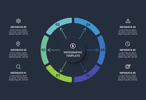 Diagram concept for infographic with 6 steps, options, parts or processes. Template for web on a black background. vector