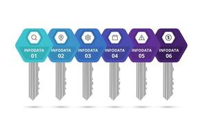 Key with 6 elements, infographic template for web, business, presentations, illustration. Business data visualization. vector