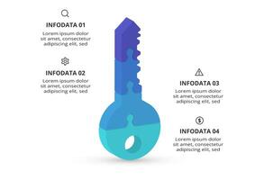 Key with 4 elements, infographic template for web, business, presentations, illustration. Business data visualization. vector