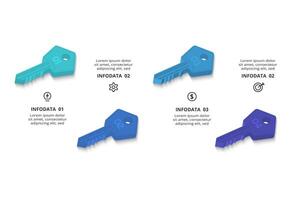 Key with 4 elements, infographic template for web, business, presentations, illustration. Business data visualization. vector