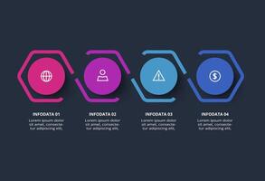 Creative dark infographic with 4 elements template for web on a black background, business, presentation. vector