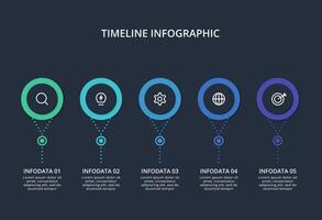 Creative dark infographic with 5 elements template for web on a black background, business, presentation. vector