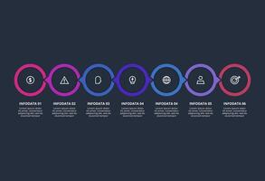 Creative dark infographic with 7 elements template for web on a black background, business, presentation. vector