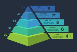 3d concept for infographic with 5 steps, options, parts or processes. Template for web on a black background. vector