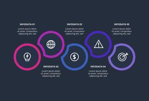 Creative dark infographic with 5 elements template for web on a black background, business, presentation. vector