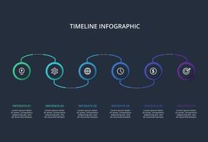 Creative dark infographic with 6 elements template for web on a black background, business, presentation. vector