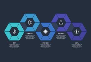 Creative dark infographic with 5 elements template for web on a black background, business, presentation. vector