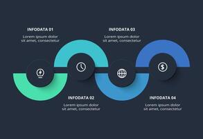 Creative dark infographic with 4 elements template for web on a black background, business, presentation. vector