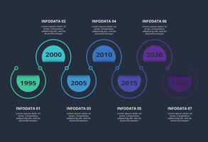 Creative dark infographic with 7 elements template for web on a black background, business, presentation. vector