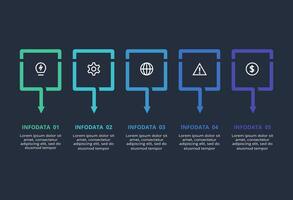 Creative dark infographic with 5 elements template for web on a black background, business, presentation. vector