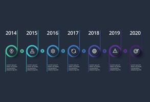 Creative dark infographic with 7 elements template for web on a black background, business, presentation. vector